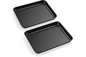 Joyfair Teglia da forno, 2 pezzi, antiaderente, piccola teglia da forno, in acciaio al carbonio, rettangolare, per la cottura, 26,5 x 20,5 x 2,5 cm, resistente alla ruggine e facile da pulire