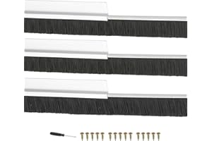 PATIKIL Door Brush Sweeps 0.79" Bristles x 39.37" Long, 3 Sets H-Shape Aluminum Alloy Holder Brush Sweep for Bottom of Door Seal Garage Weather Stripping, Silver/Black