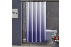 Furlinic Shower Curtain Mould Proof Polyester Fabric Wetroom Bath Curtains Waterproof Machine Washable with 12 Hooks for Bathroom White to Purple 72x72 Inch(180x180cm).