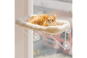 MEWOOFUN Cat Window Perch 52x30cm Foldable Cat Window Hammock Bed 100% Metal Sturdy Supported with Soft Nest for Large Cats Holding Up to 18kg, Beige
