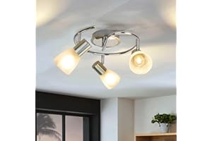 ‎DEPULEY Depuley E14 Deckenleuchte 3 Flammig Wohnzimmer, Muster Dcekenstrahler Wandspot Schwenkbar 3 * 5W Fassung, 3000k Warmweiß, Glas Lampenschirm, Multi-Winkel für Schlafzimmer Esszimmer Büro Flur Balkon