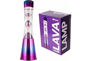 Fisura - Lámpara de lava iridiscente. Base iridiscente, líquido transparente y lava morado metálico. Lámpara efecto relajante. Con bombilla de repuesto. 11 cm x 11cm x 39,5 cm.