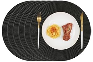 ‎HOMCOMODAR Homcomodar Runde Tischsets Abwaschbar Set von 6 Platzsets Hitzebeständigem Platzdeckchen für Küche Abendessen 34cm(Schwarz)