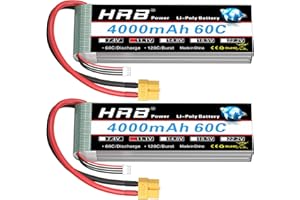 HRB 3S 4000mAh Lipo Battery XT60 11.1V Lipo Battery 60C RC Lipo Batteries Compatible avec RC Car RC Plane RC Truck RC Boat (2packs)