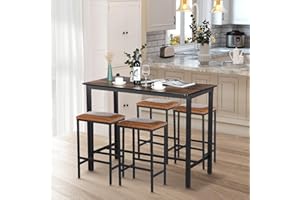 buybyroom Tavolo da pranzo e sedia, 5 pezzi, stile vintage, con venature del legno, con 4 sedie imbottite, gambe da tavolo in metallo nero, adatto per cucina, soggiorno, sala da pranzo, 120x60x90,5cm