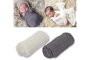 iSpchen Neugeborenes Baby Kinder Fotografie Requisiten DIY Neugeborenes Baby Stretch Wrap 2 Stücke Baby Fotoshooting Requisiten,Weiß Grau