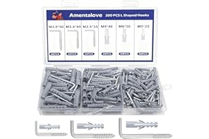 Amentalove 200 Pezzi Ganci avvitabili a forma di L, Ganci a Vite a Forma di L 3 Dimensioni, Bianchi L Angolo Retto Viti a Gancio con Tubetti di Espansione 3 Dimensioni per Casa, Ufficio