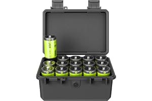 KIWIFOTOS Batteriorganisatör för 15 D/LR20/AM1-batterier (svart) | 15 Einzelfächer halten D/LR20/AM1 batterier getrennt, Wasser- und staubdicht, mit Schnappverschluss zum einfachen Öffnen