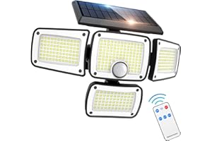 CLAONER Solar Lights Outdoor, 346 LED 3000LM Solar Security Lights Motion Sensor with Remote Control, 4-Head High Brightness IP65 Waterproof Flood Light, Sensitive PIR Motion Inductor (1 Pack)