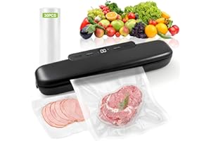 Foyucool Envasadora al Vacío Doméstica con 30 Bolsas, Máquina de Vacío para Alimentos, Sellado Simple y Automático, Perfecta para Conservación y Comida Preparada, Negro