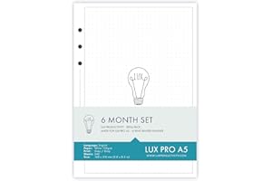 Standard 6 Month Set - LUX PRO A5 – Planner Refill Pack – LUX Productivity Page Inserts - Compatible with Other A5 6-Ring Binder Organizers