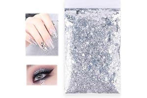 Jasminum 50 g de purpurina para manualidades, color plateado, purpurina para manualidades, purpurina en polvo, pequeñas piezas de purpurina, para decoración de festivales, uñas, cara, tarjetas,