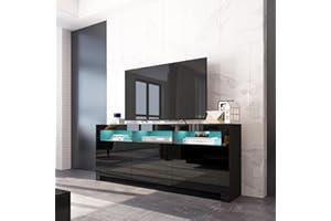 BESTWANTED Sideboard, Black High Gloss Sideboard Cupboard, Sideboard Storage Cabinet with LED Lights, Sideboards for Living Room, 2 Doors 3 Drawers, Home Furniture Modern 160 x 35 x 72cm