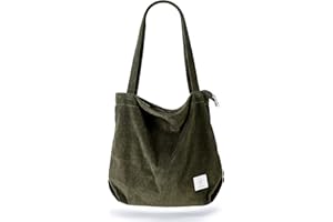 KALIDI Bolsa de pana gruesa de gran capacidad, bolsas de hombro con cordón de cremallera, bolsa de mano para mujeres, señoras y niñas, bolsa de compras casual para el trabajo, la escuela, la
