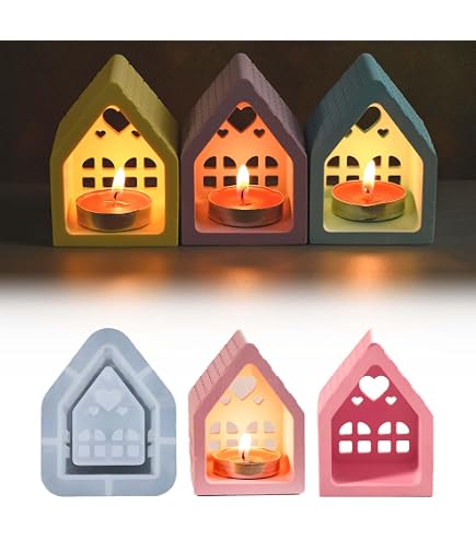 Set 4 Stampi In Silicone A Forma Di Casa Con Finestre – Per Candele, Saponi, Gesso, Con Foglie Decorative, Riutilizzabili