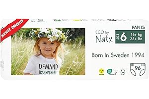 ‎NATY Eco by Naty Pieluchomajtki - Hipoalergiczne i wolne od chemikaliów, bardzo chłonne i przyjazne dla środowiska pieluchomajtki dla chłopców i dziewczynek (rozmiar 6, 96 sztuk)