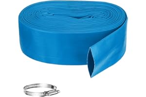 Rebower Pool Backwash Hose, 3 Inch x 25ft Reinforced Drain Hose PVC Lay Flat Water Discharge Pump Hoses for Pool Filter Swimming Pump, with 1pcs Clamps, Blue