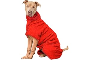 PETTOM Accappatoio per Cani Microfibra, Accappatoio per Animali Super Assorbente, Asciugamano Cane Piccolo Medio Grande (L, Rosso)