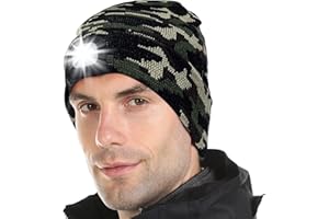 JFAN Cappello Lavorato A Maglia da Uomo Unisex LED con Torcia Inverno Tinta Unita Illuminato Sci Caldo Cappello in Pelle di Melone Beanie cap