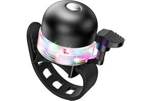 GlasFlength LED Sonnette Velo, 100 DB Son Clair et Fort Sonnette Vélo avec 3 LED Modes Alliage D'aluminium Sonnette Velo Enfant pour Enfants et Adultes Vélos Vélos Électriques VTT (Noir)