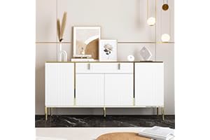 DEZAGCE Credenza con 4 ante e 1 cassetto, credenza con ripiano regolabile, armadio da cucina, armadietto buffet per ingresso, cucina, Buffet da cucina, bianco, MDF, 40 x 80 x 160 cm