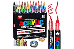 VAKKI Pennarelli Acrilici, 36 Colori Pennarelli Acrilici Doppia Punta 4.0g Acrylic Marker per Dipingere Sassi, Tessuti, Metallo, Vetro, Legno, Tela, Ceramica, Plastic, pennarelli per colorare adulti