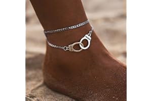 Yienate Boho Love Handschellen Charm Fußkettchen zierlich Silber Layered Fußkettchen Armband Strand Fußkette Schmuck Zubehör für Frauen und Mädchen