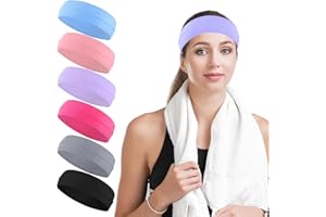 LUSOFIE 6Pcs Sports Headband Sweatbands Workout Headbands for Women Non-Slip Elastic Sweat Hair Bands for Yoga, Golf, Gym, Camping, Running, Tennis