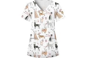 Sizoer Casaca Sanitaria Mujer con Dibujos Manga Corta Cuello En V Bata Blanca Laboratorio Suelto Uniforme Estetica Mujer Camiseta Mujer Deporte con Bolsillos Ropa Técnica Y De Seguridad