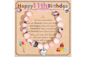 HEEYA Gifts for 6-16 Year Olds Girls, Pink Zebra Natural Stone Bracelet Friendship Bracelets with Box and Card for Daughter/Granddaughter/Niece/Best Friends Birthday Gifts