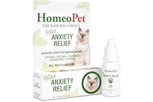 HomeoPet FELINE ANXIETY RELIEF - 100% Natural Pet Medicine. General anxiety as a result of vet/grooming visits, new pets, cattery/boarding stays. For cats of all ages. 15ml/up to 90 doses per bottle