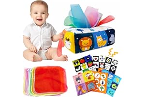 weeyin Jouet Bebe 6 Mois, Boîte à Mouchoirs en Peluche pour Bébé, Jouet Sensoriel Bebe avec Papiers Froissés & Foulards en Soie Colorés, Jouets D'éveil pour Jouet Montessori Bebe 6-12 Mois