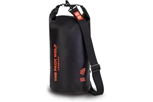 The Pack Wolf Company - Waterproof Dry Bag, Waterproof Backpack with Adjustable Shoulder Strap, Durable Dry Bag for Kayaking, Rafting, Boating and More, Waterproof Bags, 10L, Black/Orange