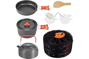 WESKJER Ensemble de vaisselle d'extérieur 10 pièces, réchaud de camping, casserole pour réchaud à gaz, camping, extérieur, pique-nique, randonnée