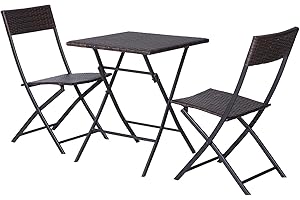 Outsunny Conjunto de Muebles de Jardín Plegable de 3 Piezas Juego de Sillas y Mesa de Ratán para Patio Balcón Jardín Diseño Trenzado Elegante Mesa de 60x60x72 cm Marrón