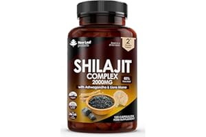 NEW LEAF PRODUCTS Shilajit Complex - Himilayan Shilajit enriched with Ashwagandha & Lions Mane, High Strength 2000mg Shilajit Complex Capsules with 60% Fulvic Acid - 2 Months Supply Made in The UK by New Leaf