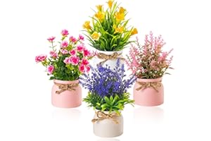 LEIMEND 4 Piezas Flores Artificiales Plantas Artificiales Flor Artificial con Maceta Decoracion para Decorar Salón Dormitorio Baño Mesa De Comedor Estudio Oficina Jardín