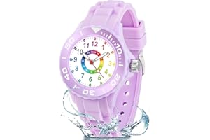 GUUMUXIN Reloj Analógico para Niños y Niñas de 5 a 16 Años con Esferas Multicolores, Marcadores Mlaros, Correa Suave para Niños y Niñas, Fácil de Leer y Aprender