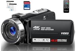 CENZOAR Videokamera 4K Camcorder HD 48MP IR-Nachtsicht Vlogging Kamera für YouTube, Webcam Kamera mit 18X Digitalzoom, 3’’ Touchscreen 30FPS Video Kamera mit 32GB SD-Karte, Fernbedienung, und 2 Batterien