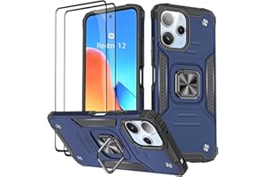 KANSi Hülle für Xiaomi Redmi 12 / Redmi 12 5G, Schutzfolie [2 Stück] Silikon TPU Hart PC Handy Hüllen 360 Grad Drehbar Ringhalter Bumper Stoßdämpfung Schutzhülle - Blau