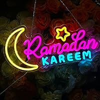 Ramadan Neon Sign, Ramadan Mubarak LED Light with Moon and Stars, Islamic Wall Decor for Home, Eid Decorations, USB Powered H