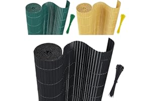 AufuN Sichtschutzmatte PVC Sichtschutzzaun 90x300cm - mit Kabelbindern Standard Sichtschutz Bambus Windschutz für Garten Balkon und Terrasse-Interne W-Struktur Verstärkte Lamellen (Anthrazit)