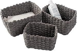 LOINFE Aufbewahrungskorb, 3er Set aus Korb Geflochten Aufbewahrungskörbe, Aufbewahrungsboxen für Accessoires Schminke, Badezimmer Organizer, Wickeltisch Organizer, Kleiner Korb bathroom storage(Grau)