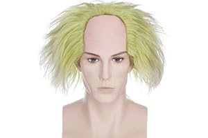 BUYOGET Mens Wig Green Short Curly Wig Beetlejuice Bald Wig for Cosplay Halloween Party Movie