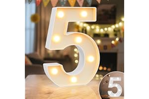 Ledido LED Light Up Marquee Numbers Sign - Cool & Warm Light up Numbers for 5th Birthday Decorations, LED Number Lights for Wedding Anniversary Grad Home Bedroom Table Wall Party Decor, Number 5