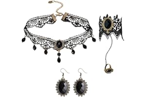 ZWWOGE Ensemble collier, bracelet et boucles d'oreilles gothique 4 pièces,Choker et Chaîne de Doigt Accessoire à la Mode pour Les Fêtes Collier et Bracelet Vampire pour Les Femmes et Les Jeunes Filles