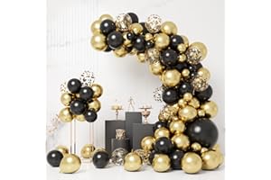 QIFU Kit Di 108 Palloncini In Oro Nero e Oro, Con Palloncini In Coriandoli Dorati, Per Uomini/Ragazzi, Compleanni, Matrimoni, Anniversari, Capodanno, Feste Di Pensionamento Decorazioni Per Feste