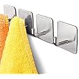 HASTHIP® 4 PCS Wall Hooks, Stainless Steel Self Adhesive Hooks, Heavy Duty Robe Towel Wall Hooks, Hooks for Hanging No Drill, for Kitchens Bathrooms Offices No Drill Needed (Silver)