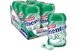 ‎MENTOS Mentos Kaugummi Pure Fresh Spearmint, 6 Boxen zuckerfreie Chewing Gum Dragees mit Spearmint-Geschmack & flüssiger Füllung, Multipack (6 x 35 Stück)