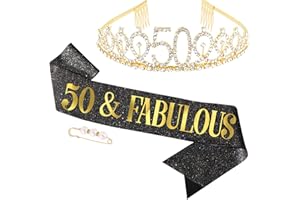 tao pipe 50años Corona Cumpleaños Mujer Cinturón Cumpleaños Tiara Corona de Diamantes 50 años Decoración Fiesta Cumpleaños